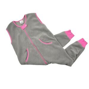 Kids Fleece Pajama Sleep Sack with Legs – Gray with Pink Trim